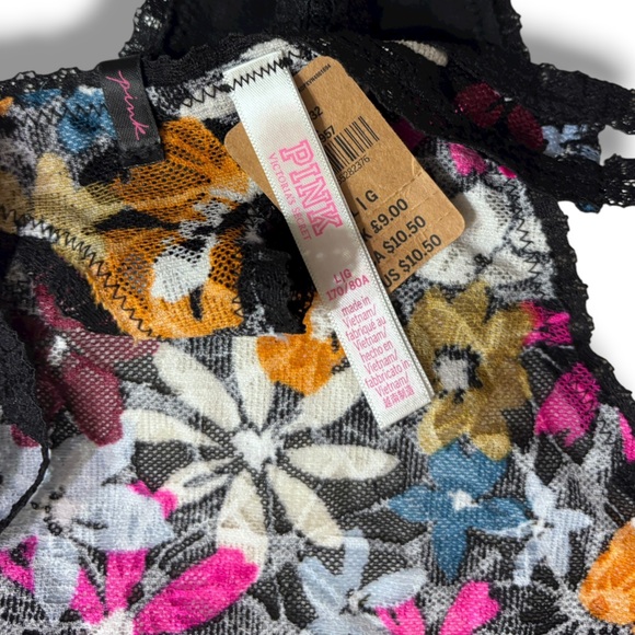 PINK VICTORIA’S SECRET Strappy Floral Lace Thong Panties Size Large - Picture 5 of 6